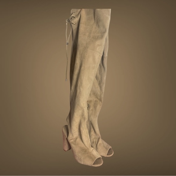 Guess Open Toe Knee High Suede Boots - Picture 2 of 11